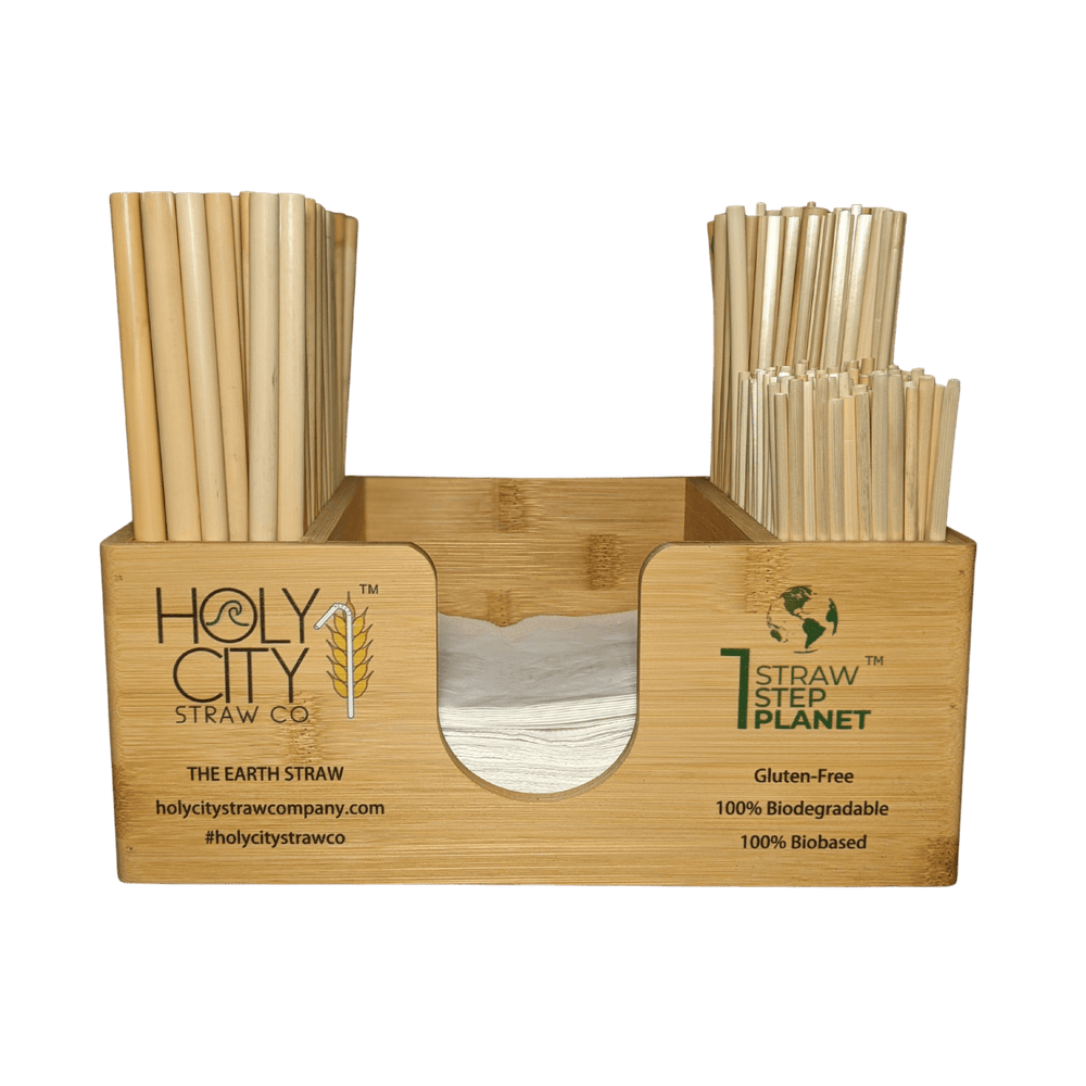 Bamboo Straw and Napkin Bar Caddy