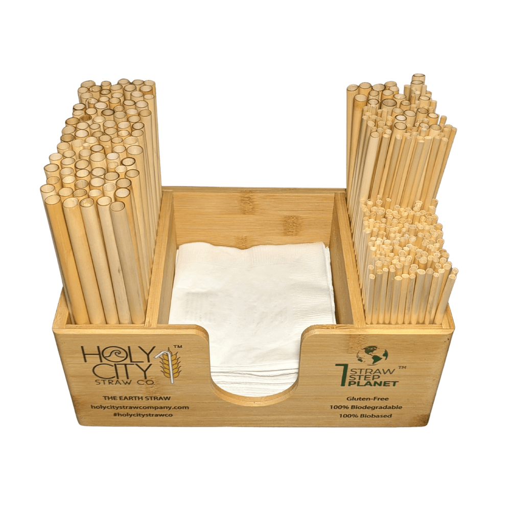 Bamboo Straw and Napkin Bar Caddy