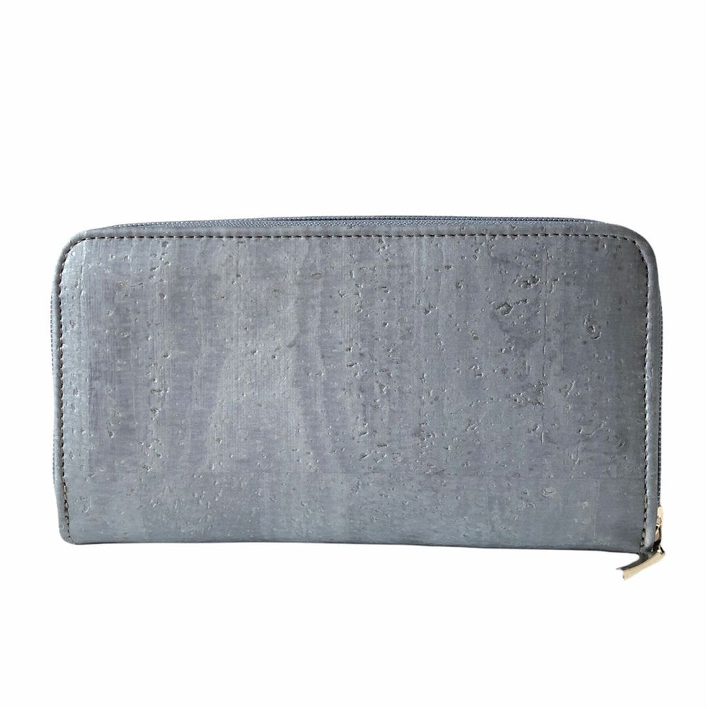 Cork Leather Vegan Zip Wallet for Women - Metallic Grey