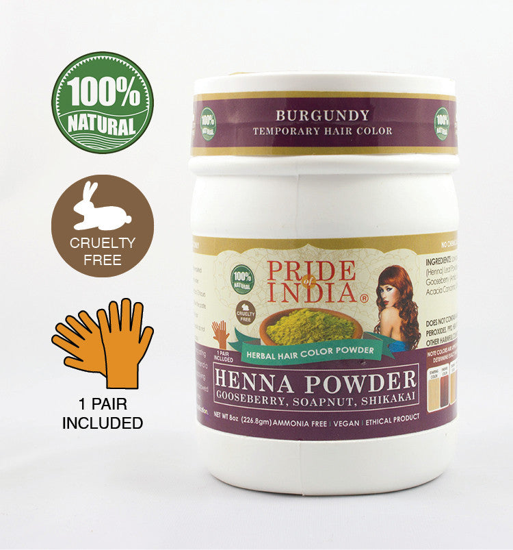 Herbal Henna Hair Color Powder w/ Gloves - Burgundy, Half Pound (8oz - 227gm) Jar