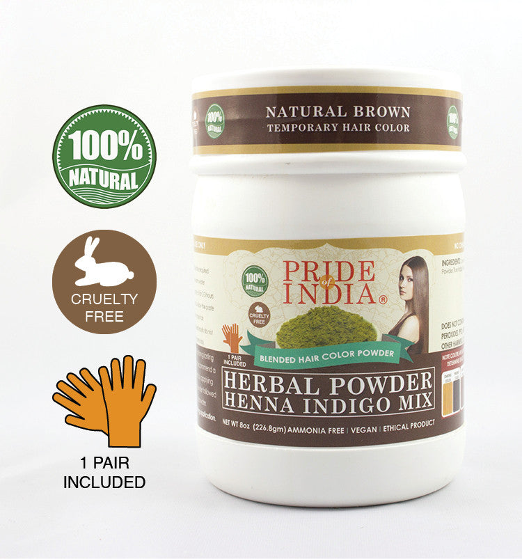 Herbal Henna & Indigo Mix Hair Color Powder w/ Gloves - Natural Brown