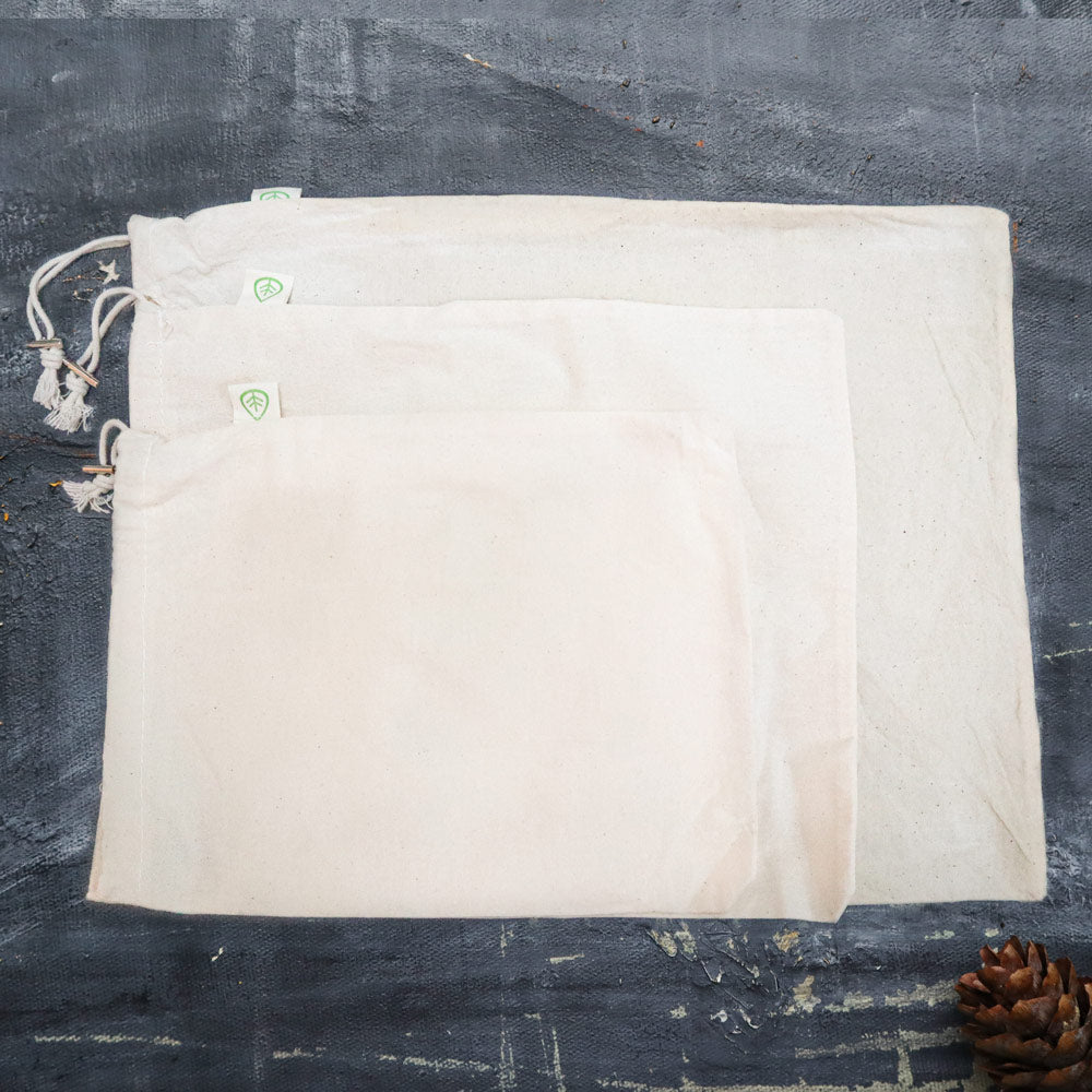 Set of 3 Organic Cotton Muslin Bags